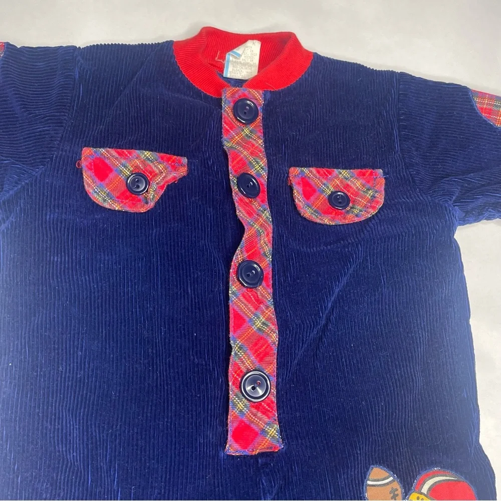 Vintage 6-9 months one piece navy‎ blue football bear outfit